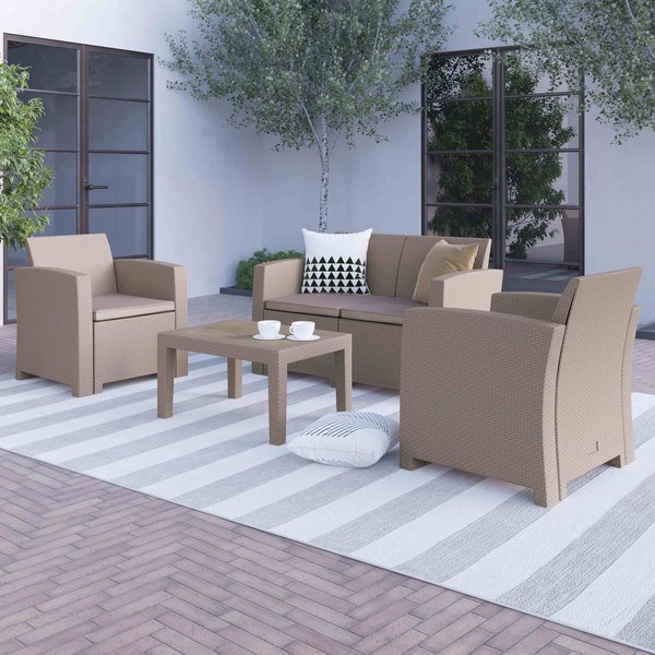 Flash Furniture 4 Piece Light Gray Outdoor Faux Rattan Set DAD-SF-112T-CRC-GG